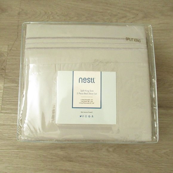 New Nestl Sheet Set Split King Silver Gray Wrinkle Free Microfiber - Picture 1 of 4
